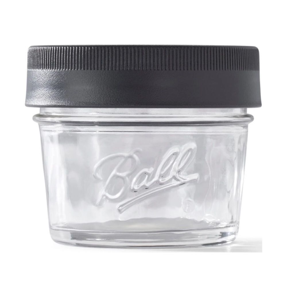 Vintage Ball Glass Small Jar with Black Lid